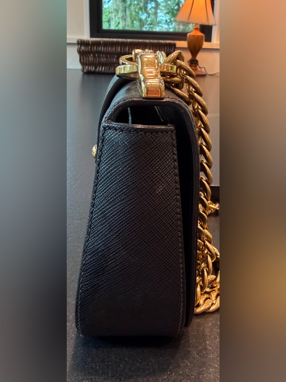 Prada Sidonie Black Saffiano Leather Gold Chain Shoulder Crossbody Designer Bag - Picture 8 of 17
